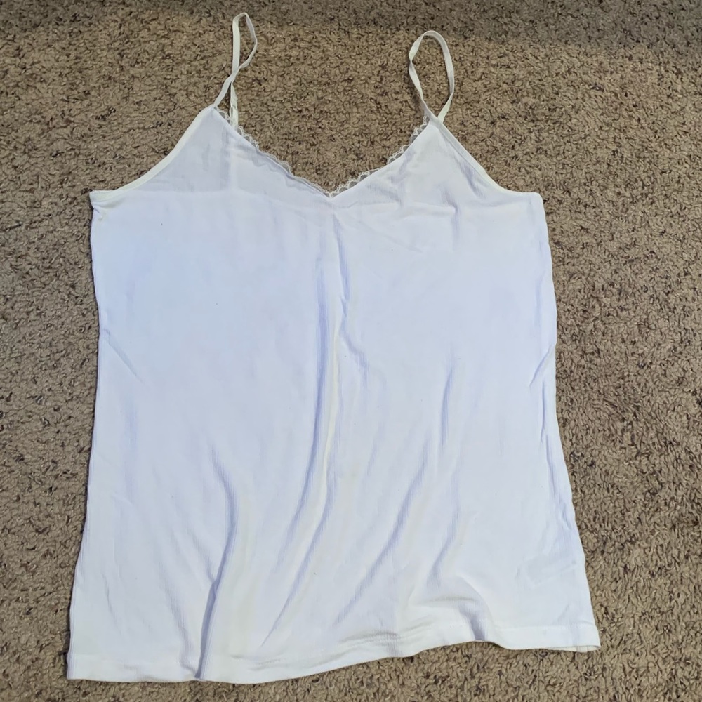 White ribbed cami with lace detail